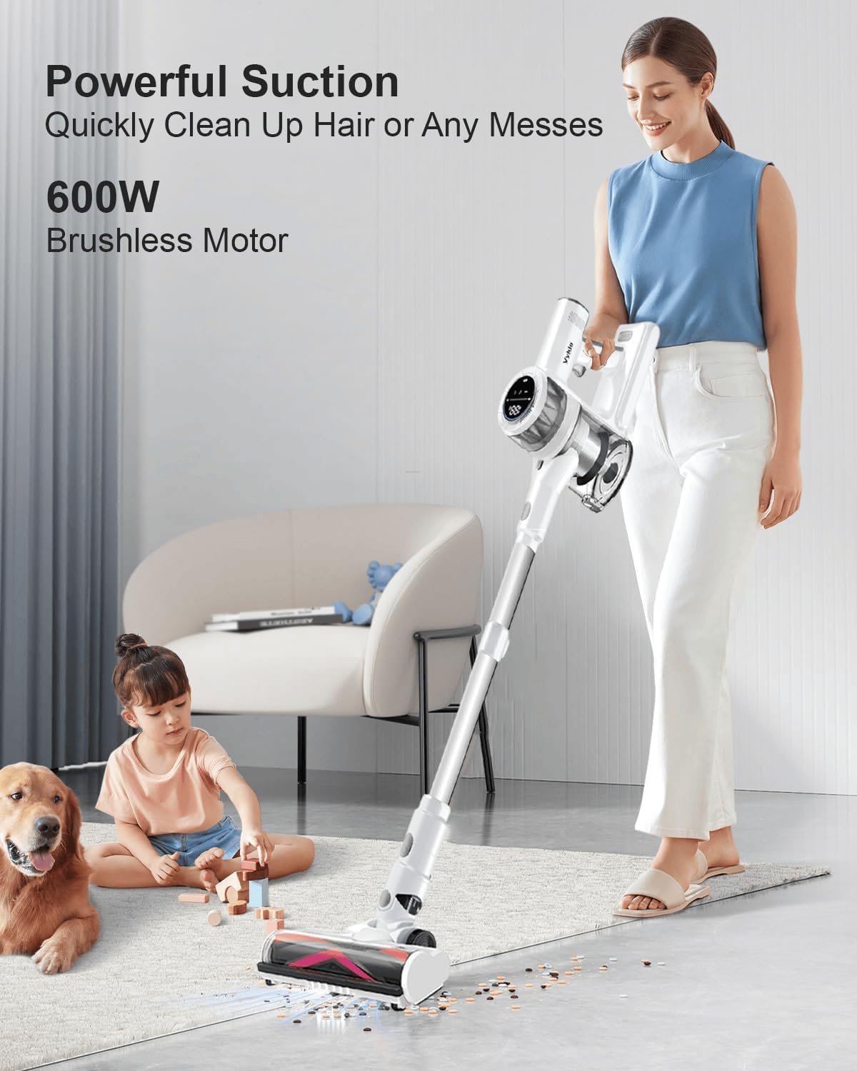 Cordless Vacuum Cleaner, 600W 55Kpa 70Mins Stick Vacuum Cleaners for Home, AUTO Dust Detection/LED Touch Display, Rechargeable Wall Mount, Wireless Handheld Vacuum for Pet Hair/Carpet/Hard Floor