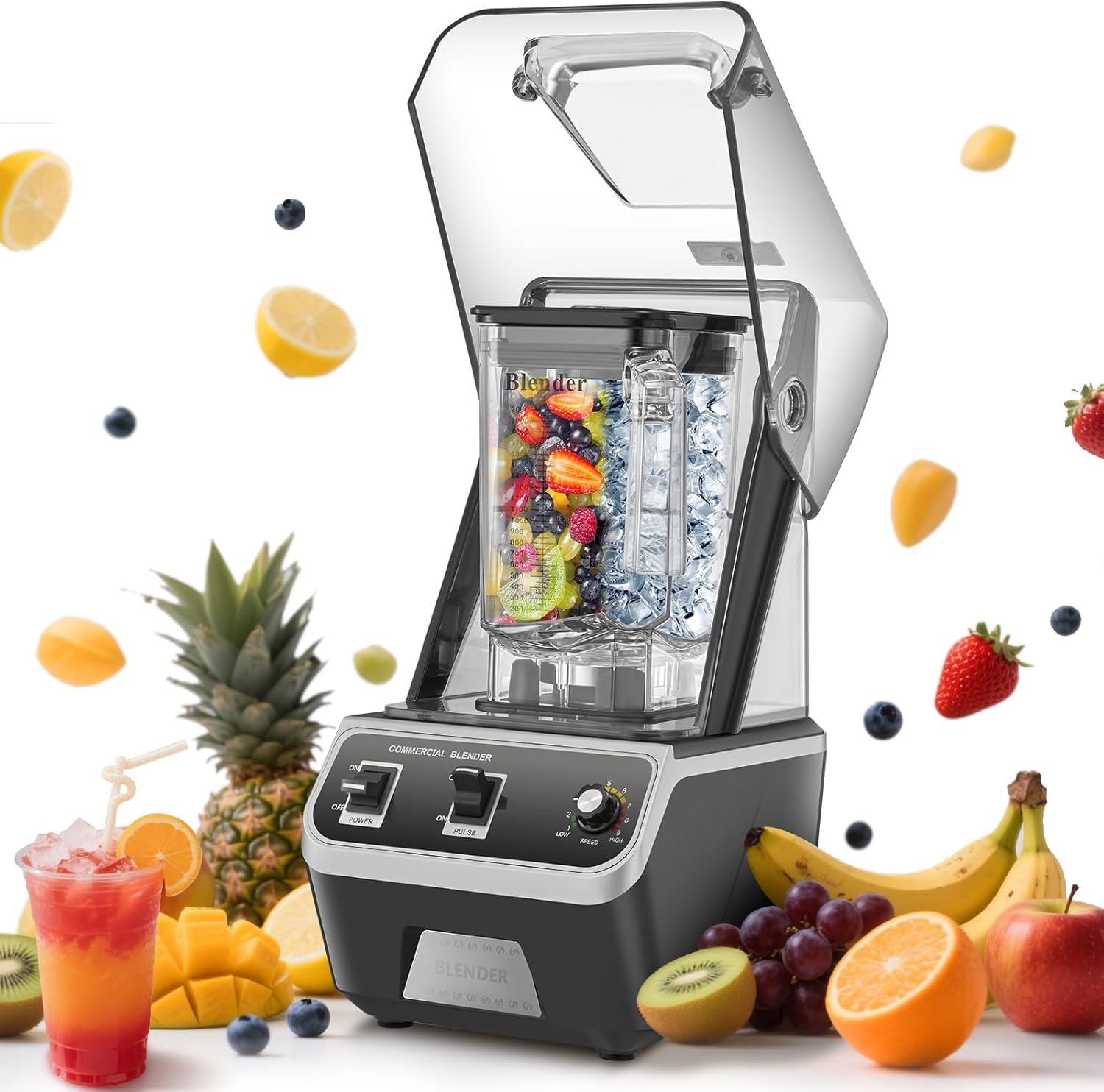 2200W Commercial Blender for Smoothies - Professional Grade, High Speed Quiet Electric Countertop Blenders with Sound Enclosure, 68oz for Kitchen & Home Use