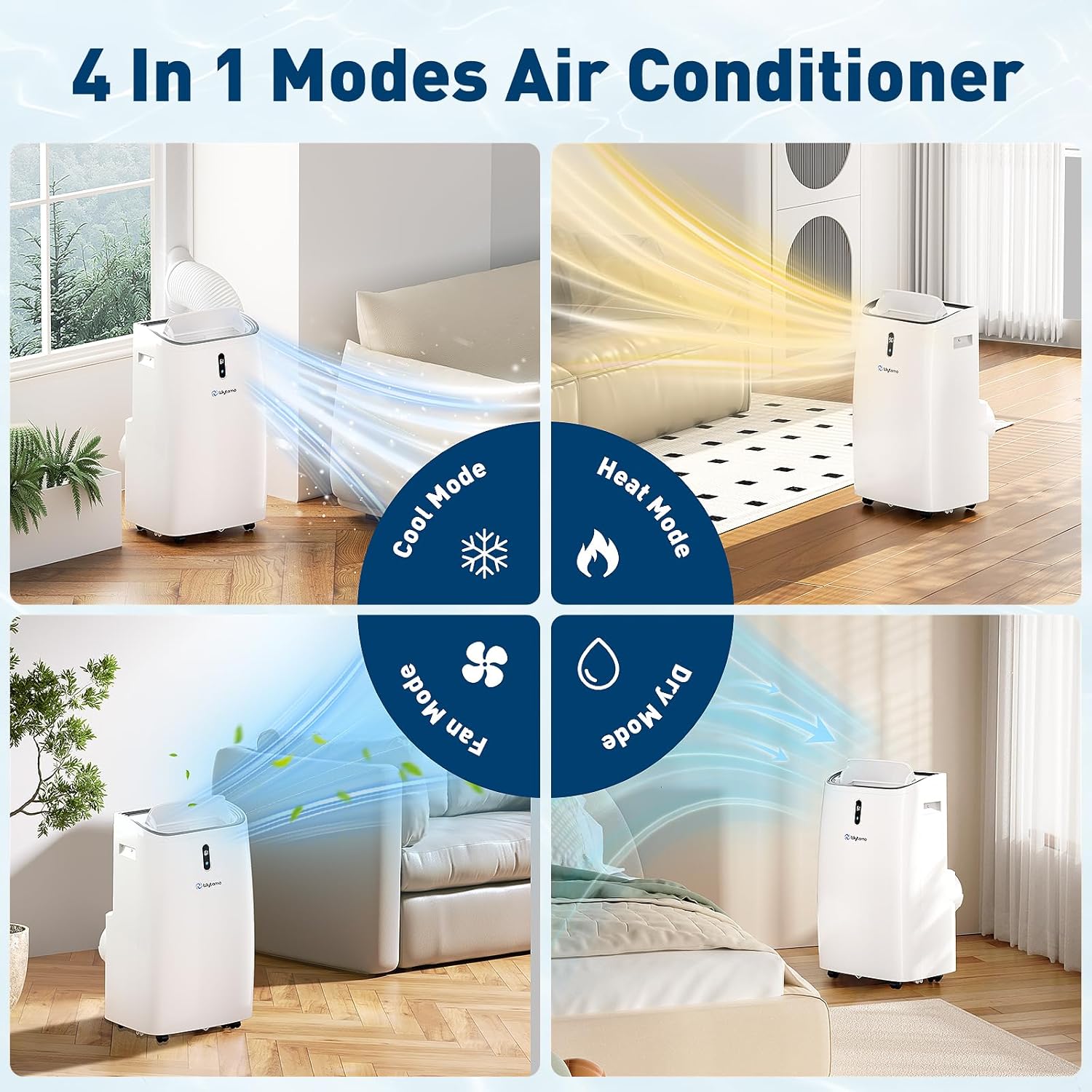 14,000 BTU Portable Air Conditioners Cool Up to 700 Sq.Ft, Portable AC Unit with WiFi & Remote/Sleep Mode/Auto Swing Fans, Cool, Heat, Dehumidifier & Fan 4 in 1 Air Conditioner for Room, Garage