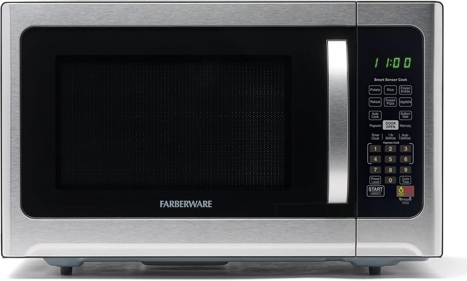 Farberware 1.2 Cu. Ft. Countertop Microwave Oven – 1000 Watts Power, Smart Sensor Auto Cook Settings, Defrost, Easy Clean and Child Safety Lock - Stainless