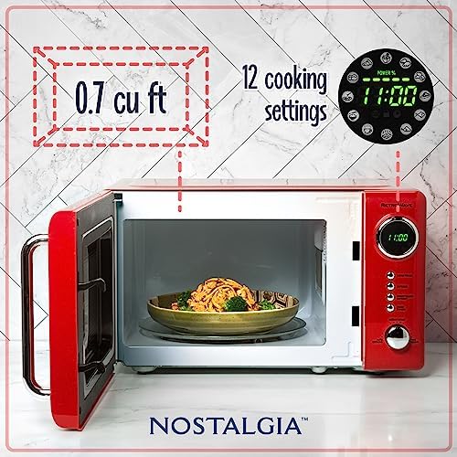 Nostalgia Retro Compact Countertop Microwave Oven - 0.7 Cu. Ft. - 700-Watts with LED Digital Display - Child Lock - Easy Clean Interior - Red & TOSHIBA EM131A5C-BS Countertop Microwave Ovens 1.2 Cu Ft