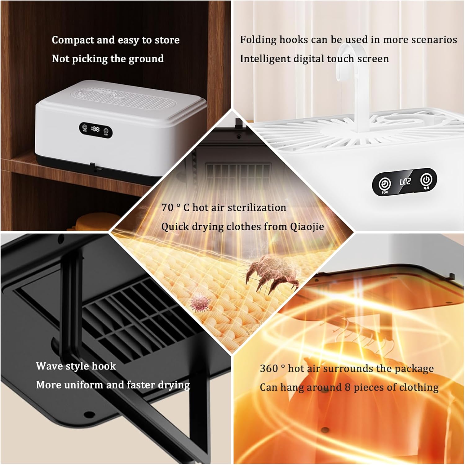 Portable Clothes Dryer,Intelligent Constant Temperature And Portable,Small Foldable,360 Cycle Heating,Digital Touch Screen,Suitable For Home Or Travel Use (White)