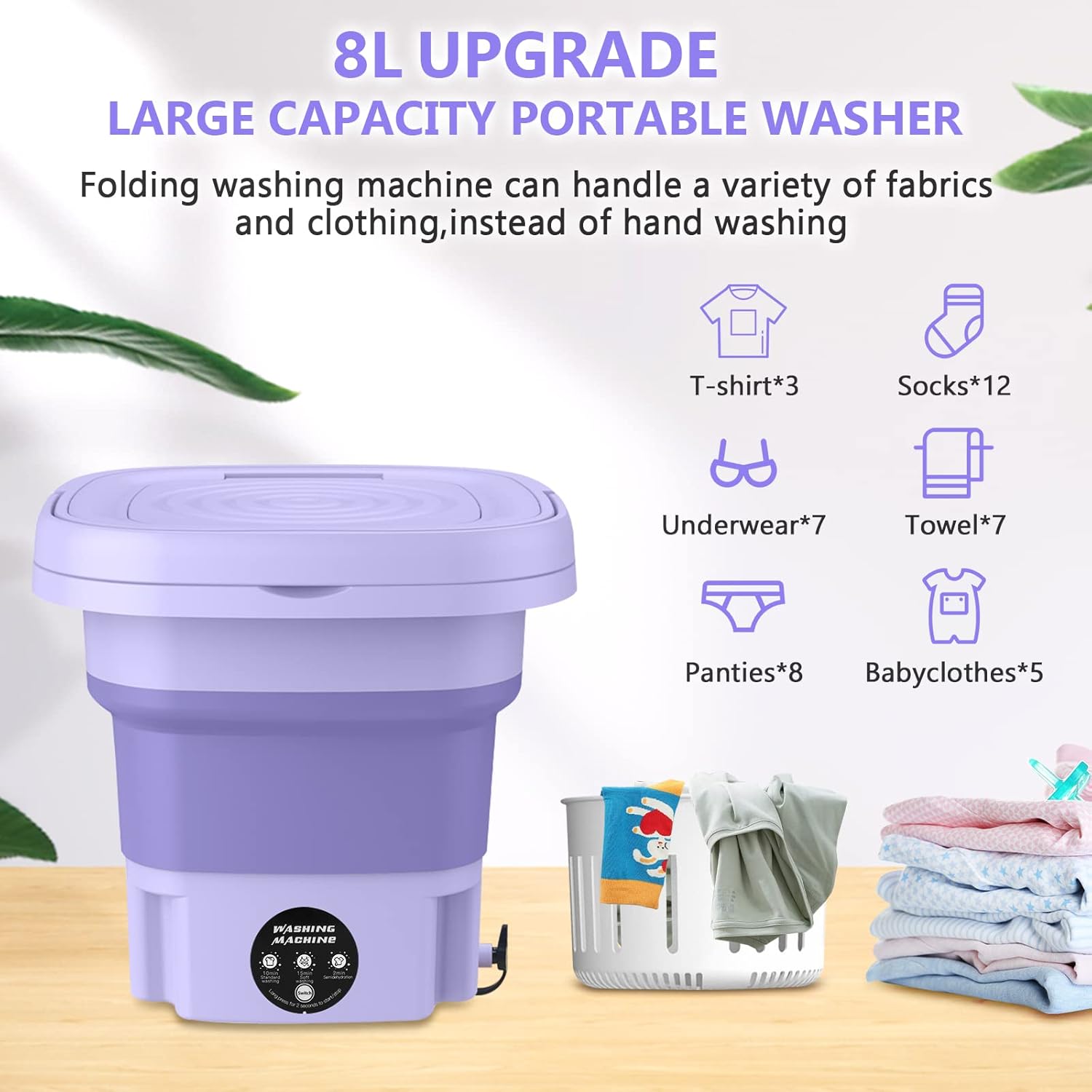 Portable Washing Machine and Dryer Combo, 8L Mini Folding Washing Machine Portable with Disinfection Function, Small Portable Washer and Dryer Combo for Apartments, Dorm, Camping, RV, Travel Laundry