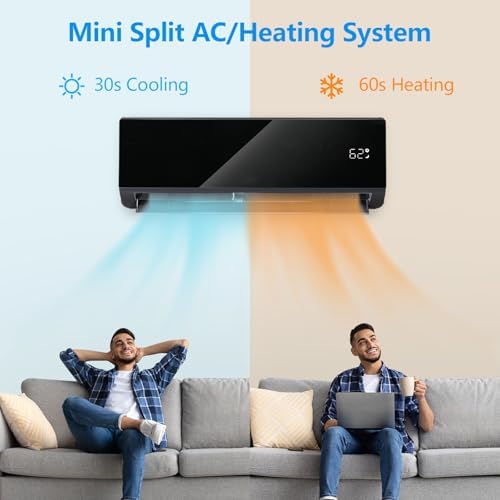 Bonnlo 9000 BTU Mini Split Air Conditioner & Heater, 19 SEER2 115V Inverter Ductless Wall AC Unit for Rooms up to 400 Sq. Ft with Pre-Charged Condenser, Heat Pump & Installation Kit (Black)