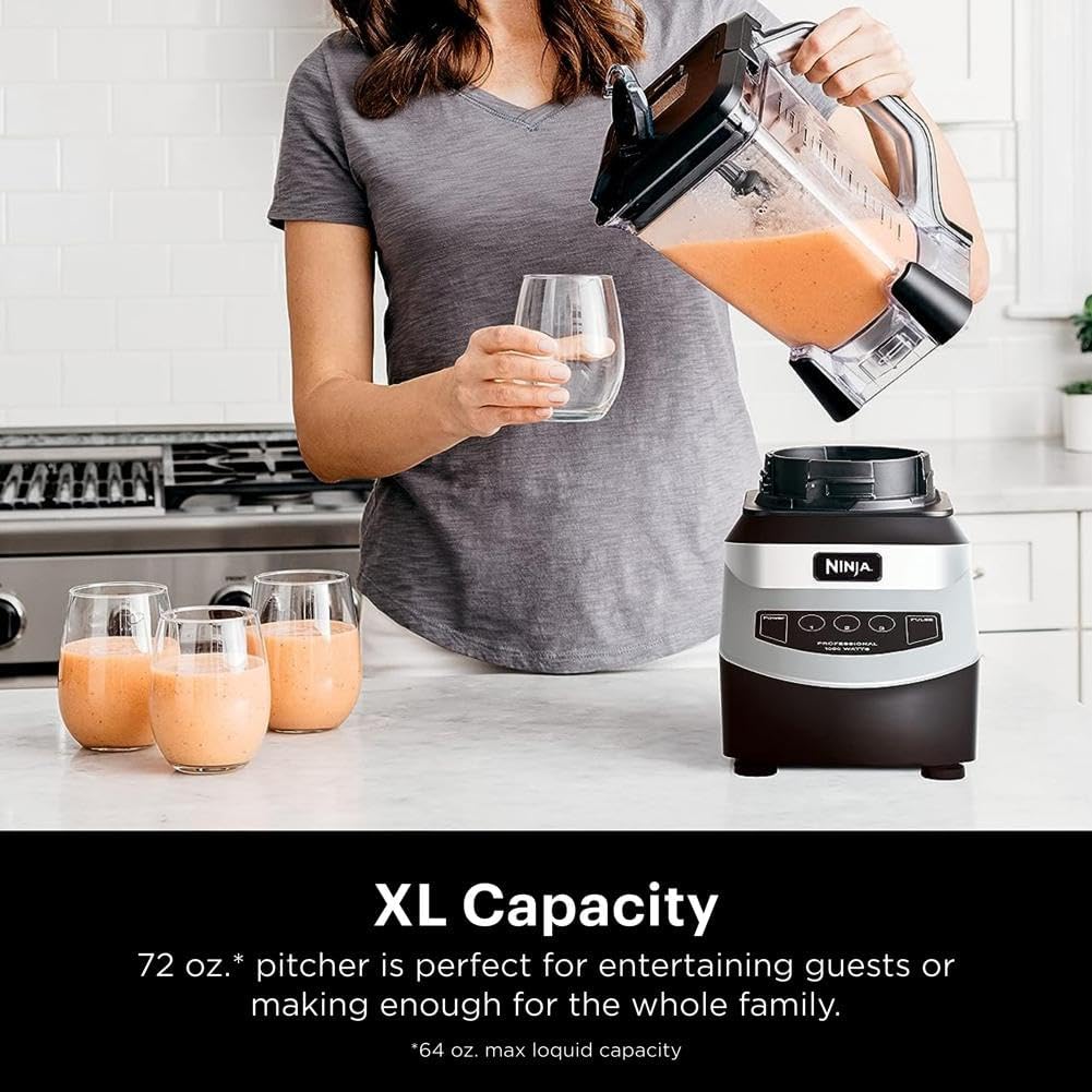 Ninja Blender, For-Smoothies, Salsa, Shakes, Slush, and-Frozen Drinks, Pitcher, and-Lid, for-Kitchen, Crushes Ice, Fruit, and-Veggies, 1000-Watt, Dishwasher Safe, Black, NJ601AMZ​