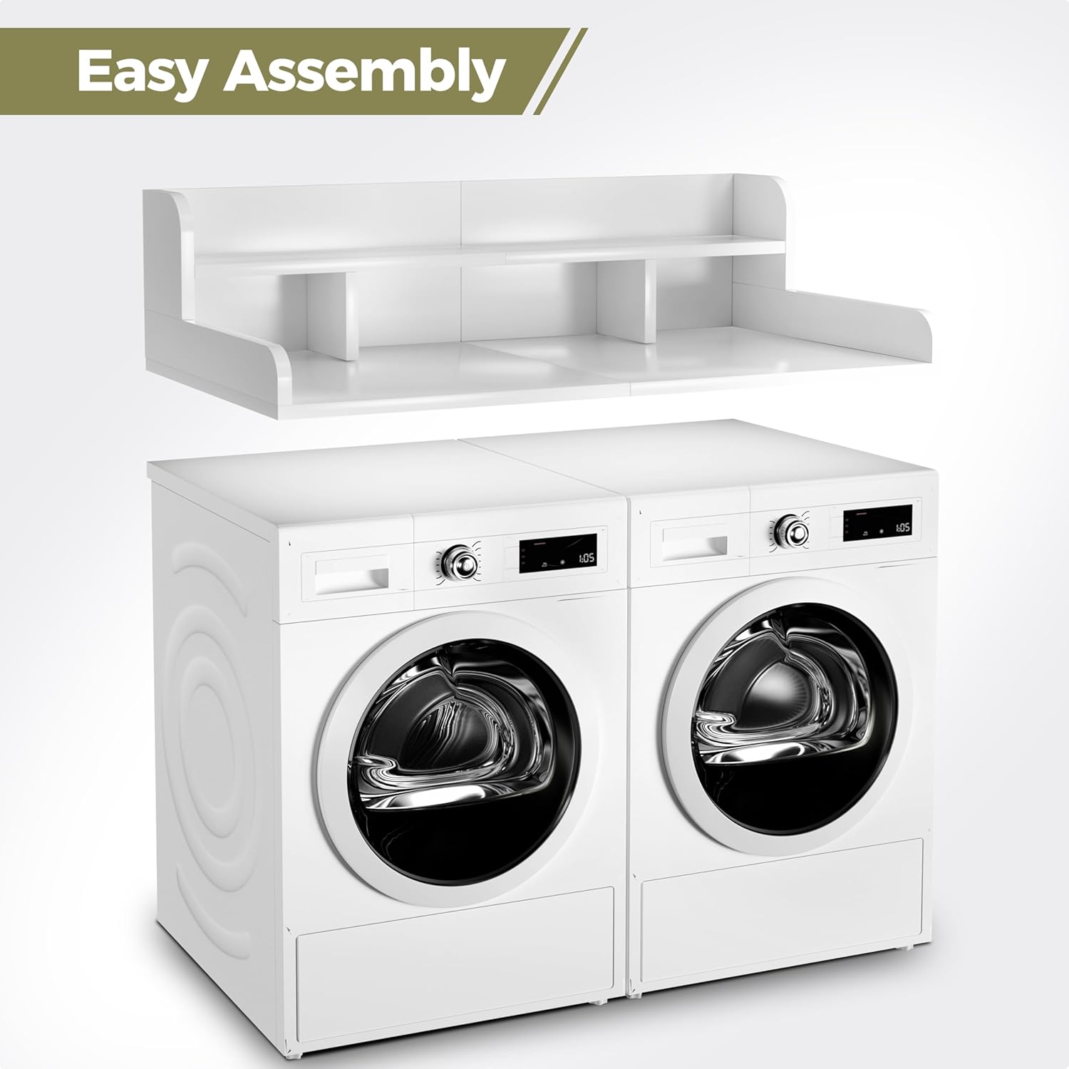 Washer Dryer Countertop, 2-Tier Laundry Countertop Over Washer and Dryer with Edge Rails & Non-Slip Pads, 54