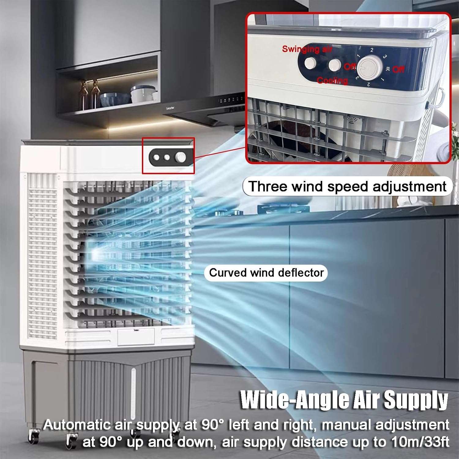 Swamp Cooler, Portable Evaporative Air Cooler, 4 Ice Box & 6.6 Gal Tank, 3 Speeds, 3-in-1 Portable Air Conditioners for Outdoor, Office, Home