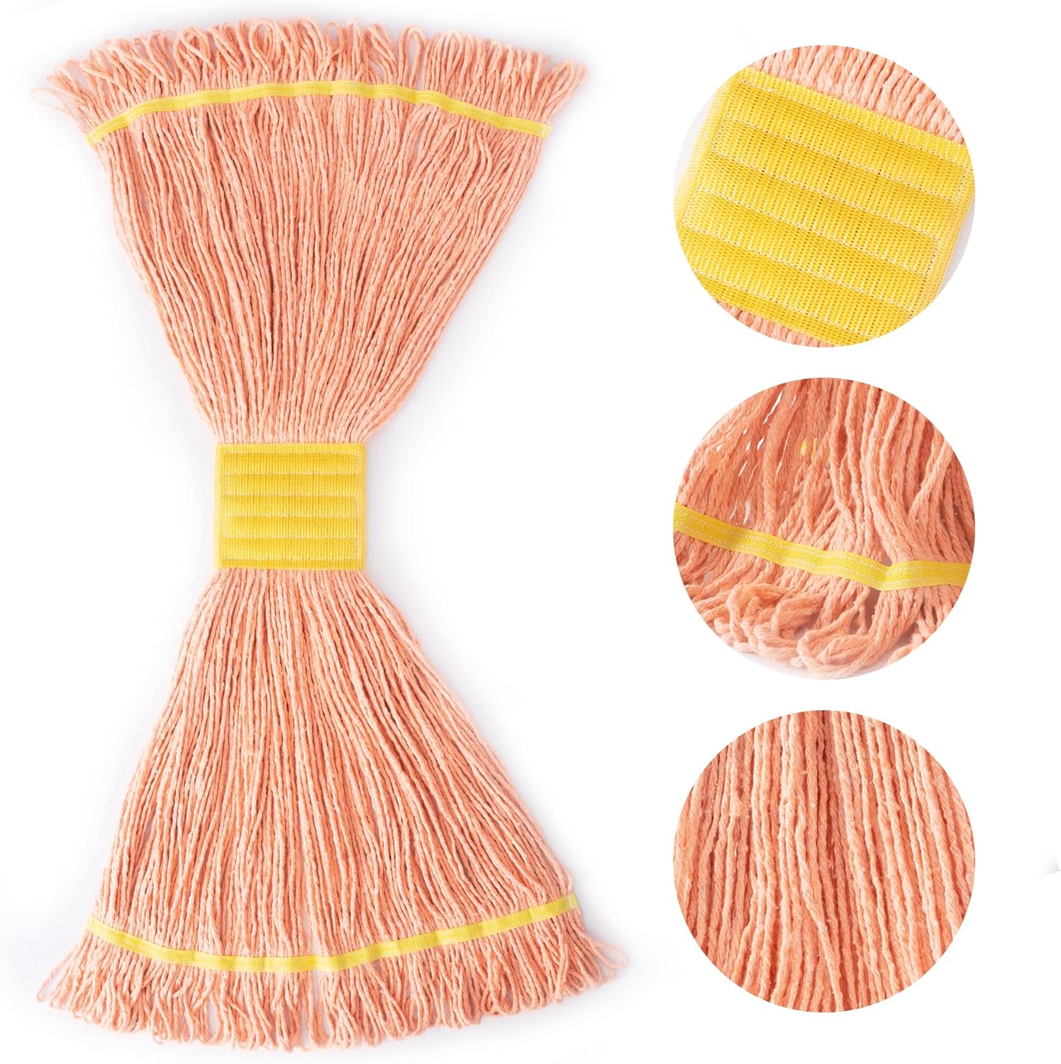 Matthew Cleaning 14 oz Small Mop Head Replacement, 5 Inch Wide Headband, Looped End Cotton Blend String Mini Mops for Floor Cleaning, Orange Case Pack 12 Pcs