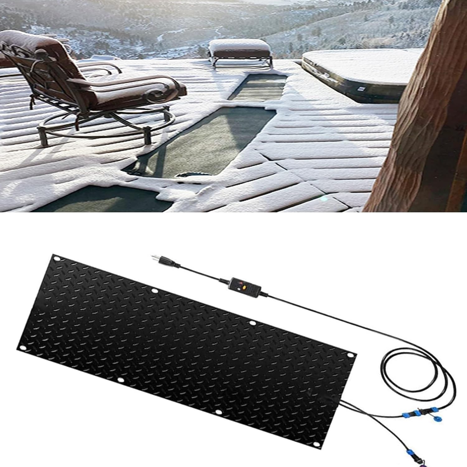 Outdoor Snow Melting Mats, Stair Heated Snow Melting Mats, Heated Snow Melting Mats, Winter Stairs 1/2/3 4/5pcs Outdoor Anti-skid Ice Heated Rubber Mats for Driveways, Walkways, Deck and Sidewalks(1 P