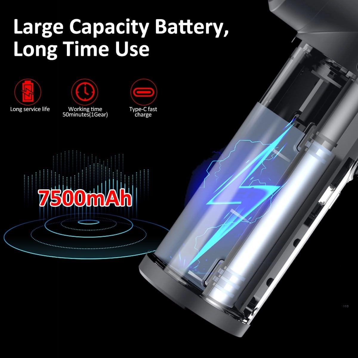 Wireless Handheld Car Vacuum Cleaner Strong Suctio 100W Cordless Air Blower Compressed Air Cleaner with Emergency Light 7500mAh Electric Inflator Cleaning Tool