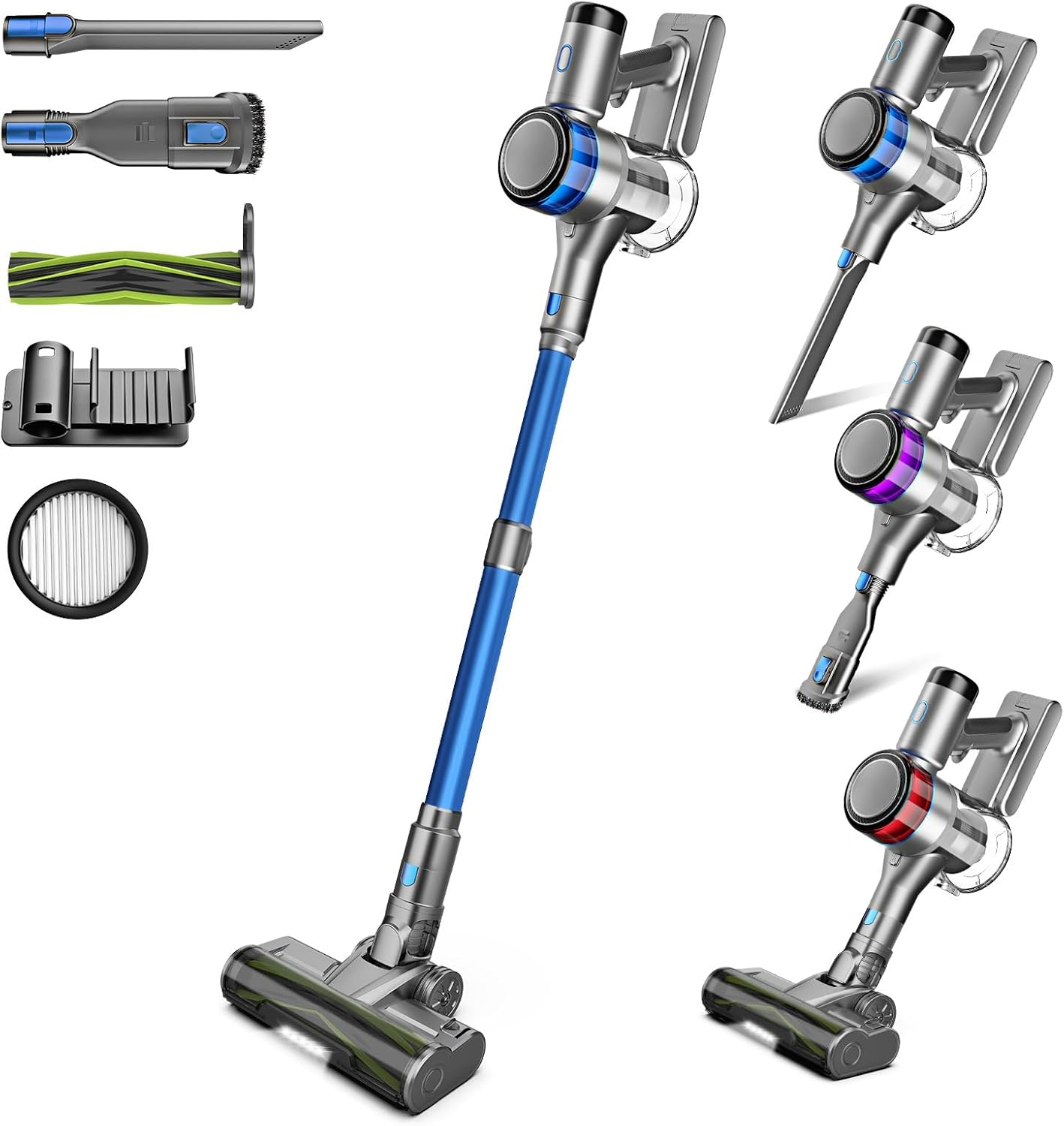 Dzaki S9X Vacuum Cleaners for Home,400W 45KPa Cordless Stick Vacuum Cleaner,Up to 55 Mins Runtime,Smart Induction Auto-Adjustment,Rechargeable Battery Vacuum Cordless for Carpet Floor Pet Hair(Blue)