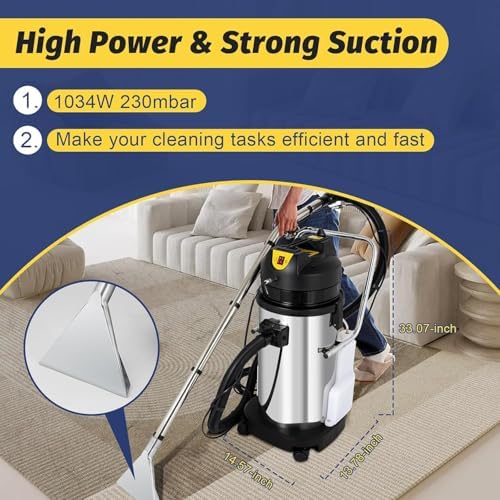 3-in-1 Portable Carpet Cleaner, Heavy Duty Upholstery Cleaning Machine with Dual Water Tanks, Powerful Commercial 30L Carpet Extractor for Deep Cleaning