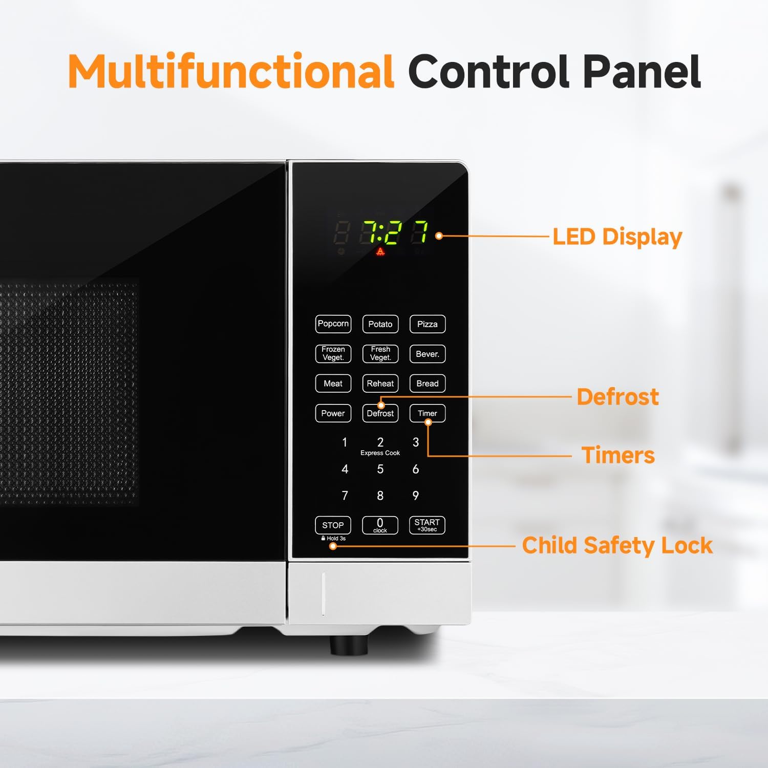 AMZCHEF Small Microwave Oven with 9 Auto Menus & Safety Lock, LED Lighting, 0.7 Cu Ft, 700W - Kitchen Appliances Easy Clean,Quick Cooking For Family And Company Gatherings