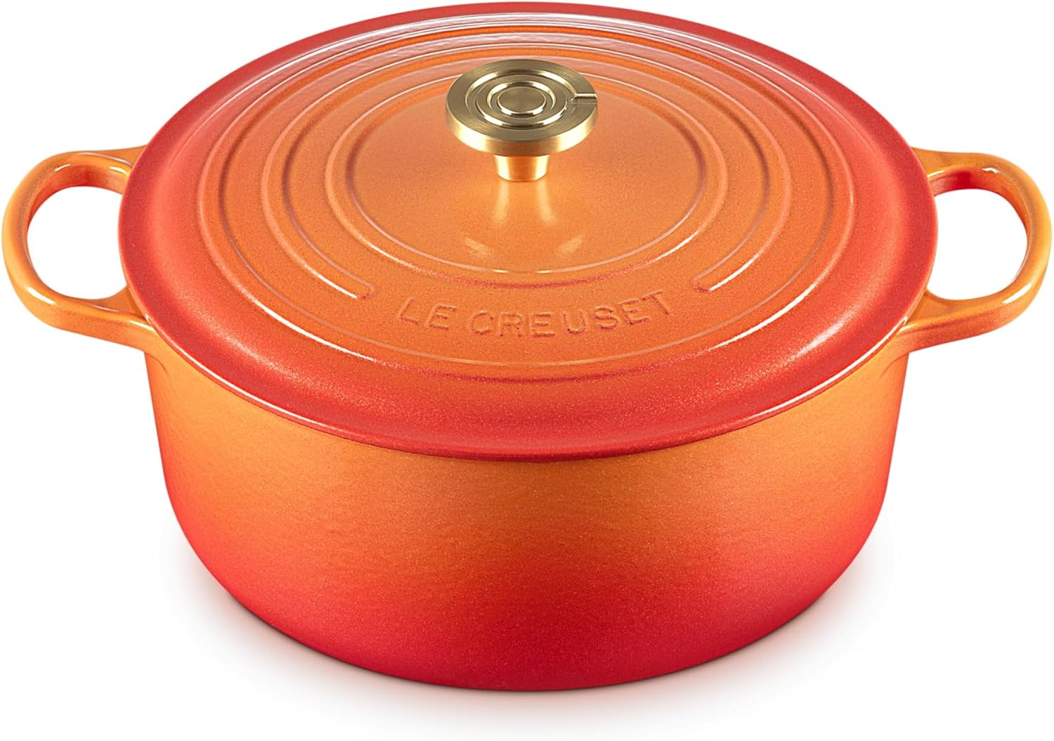 Le Creuset Enameled Cast Iron Signature Round Dutch Oven, 7.25 qt., Flamme Doree with Crucible Knob