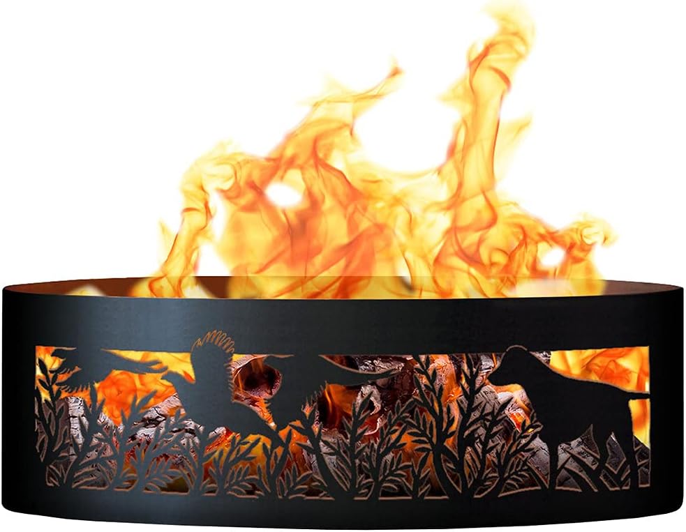 PD Metals PR00760 Dog N Pheasant Unpainted 12 in. Tall 60 in. Diameter Outdoor Fire Ring - 60 x 60 x 12 in. - Rustic Black Color