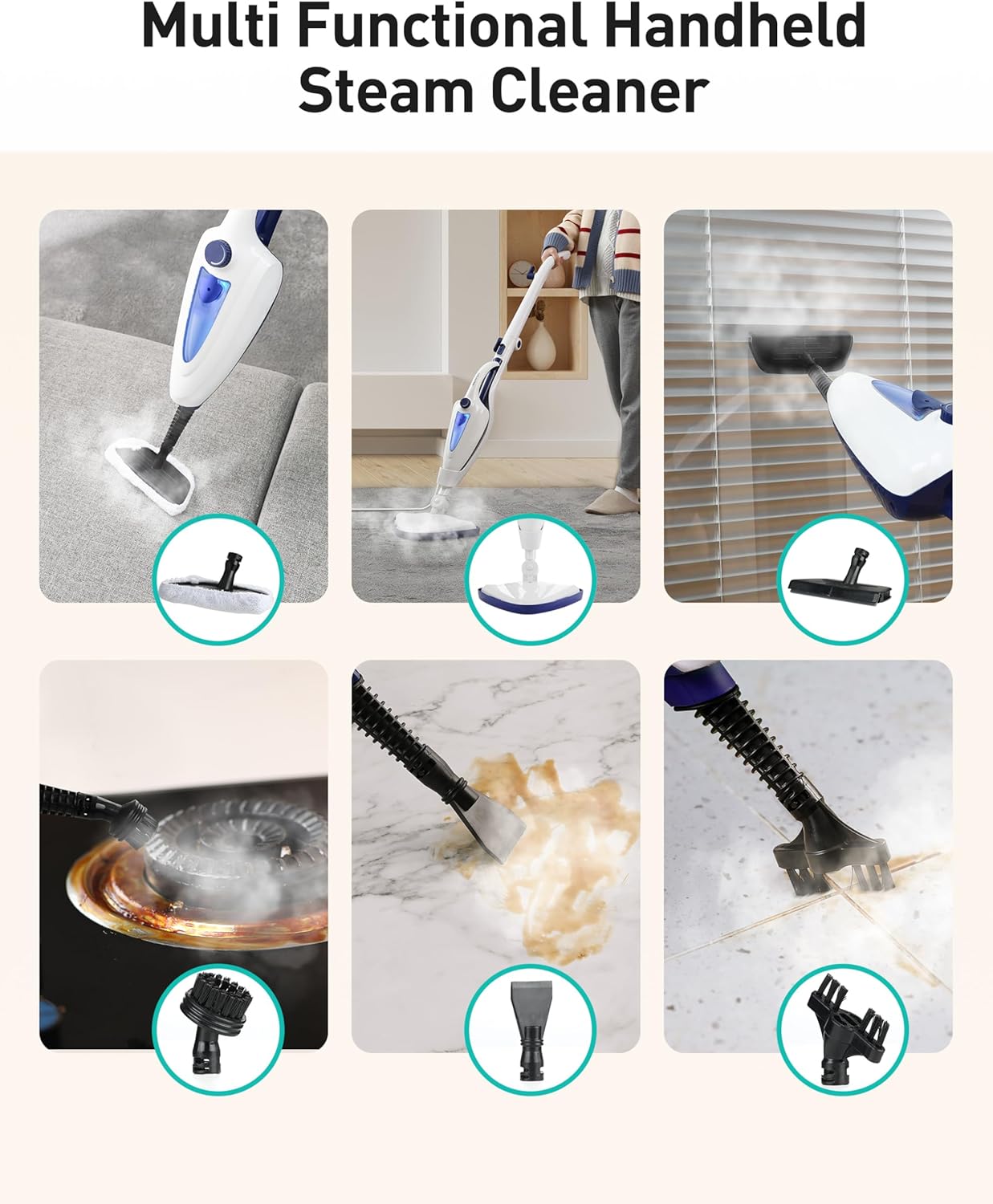 12-in-1 Steam Mop, Fast 15-Sec Heat-Up, 1500W Detachable Handheld Steam Cleaner with 2 Dirt Grip Pads, Removes 99.99% Stubborn Stains for Hardwood Floors, Clothes, Windows, Tiles, Furniture, Black
