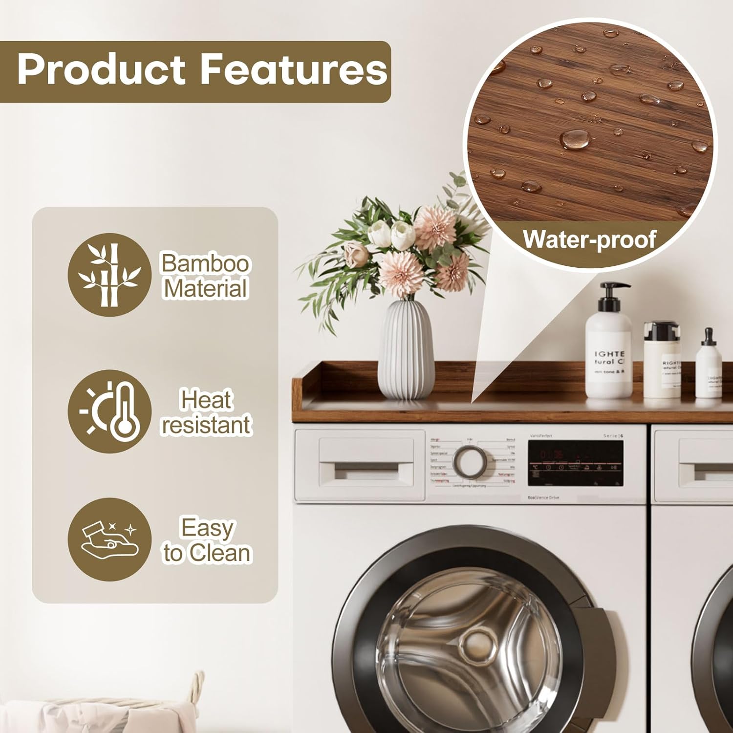 Washer Dryer Countertop, Laundry Topper with Edge Rails, 54