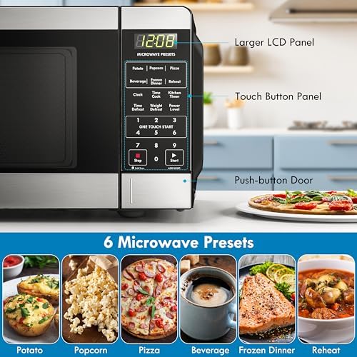 Kenmore Countertop Microwave, 6 Auto-Preset Menus, Child Lock, Defrost & Express Cooking Features, 900 Watt, .9 Cu Ft, Stainless Steel