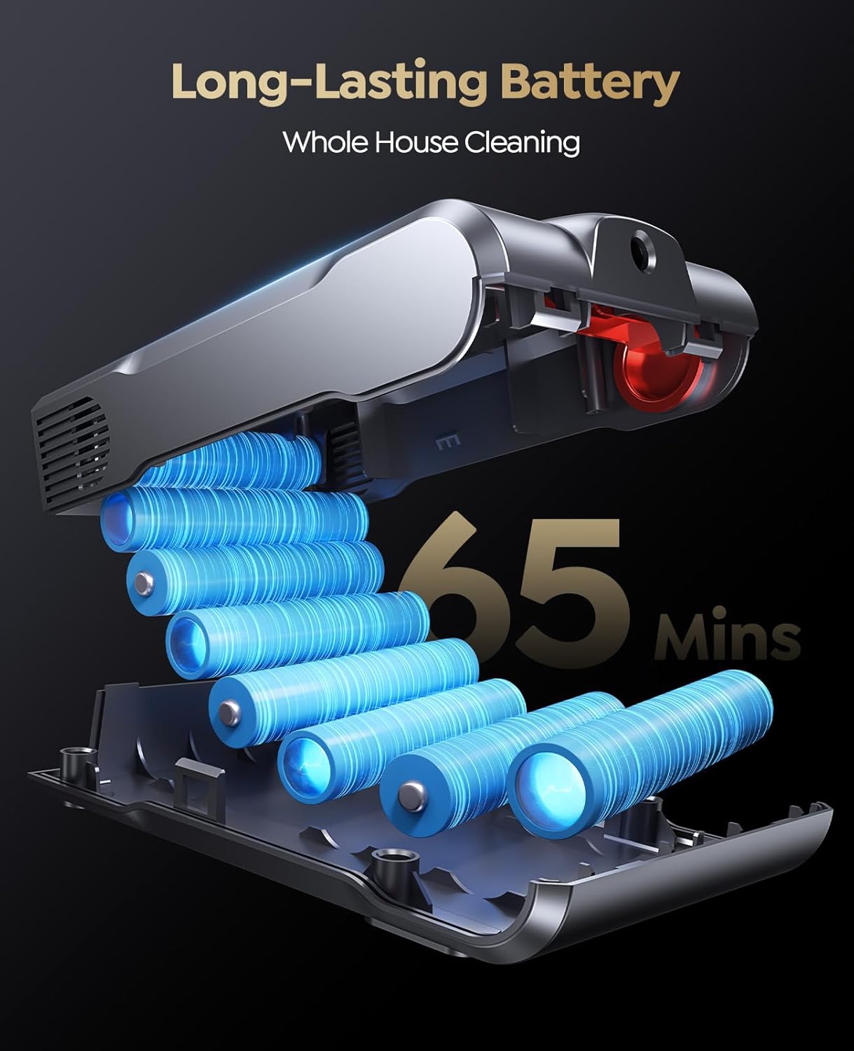 Cordless Vacuum Cleaner, 600W/50KPA/65Mins Vacuum Cleaners for Home, Self-Standing Stick Vacuum with Wall Mount Charging and Auto Mode, Handheld Vacuum for Pet Hair/Carpet/Floor