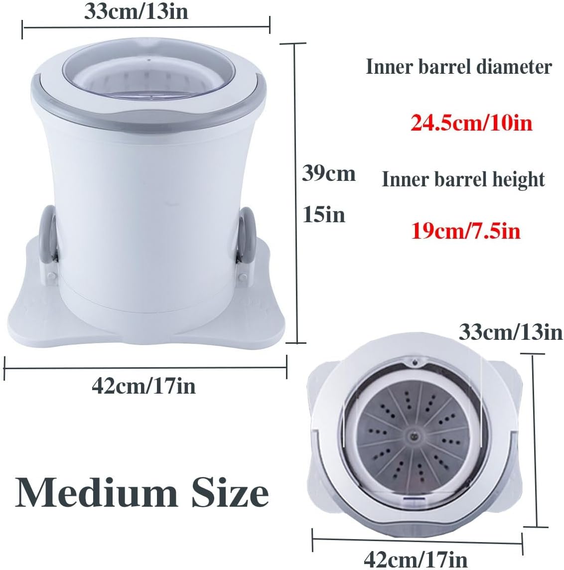 Manual Clothes Spin Dryer 17x15in 17x18.5in Spin Dryer Non-Electric Convenience And Efficiency For RV Apartments Dorms Camping Travel(White,Medium)