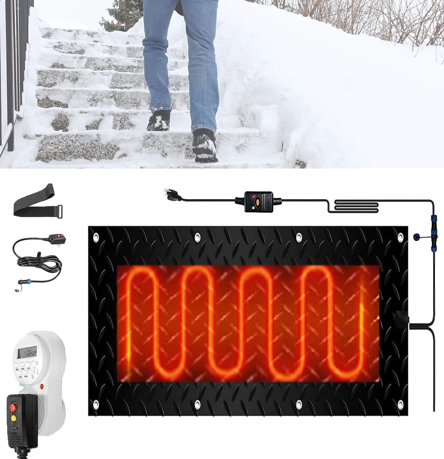 Snow Melting Mats Outdoor with Timer, 1/2/3/4/5 Pcs Heated Snow Melting Mats for Entrances,Heated Snow Melting Mats Driveway Walkway,Electric Snow Melting Mats for Winter Snow(1 Pcs,12x36in/(3