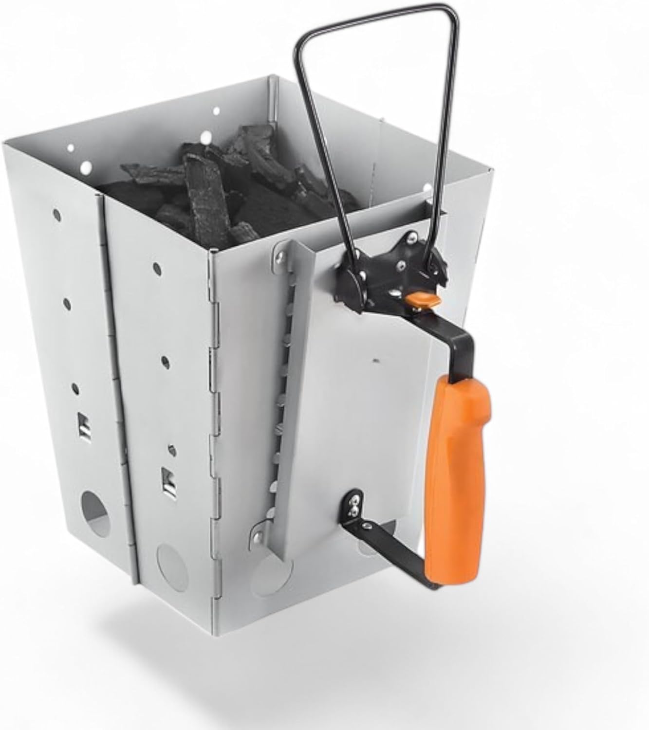 Collapsible Charcoal Chimney Starter – Durable Aluminum-Plated Carbon Steel with Nylon Handle, Holds Up to 7 lb. of Charcoal Briquettes, Dimensions 10 1/2