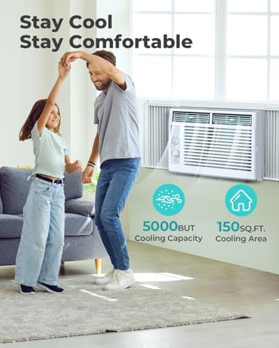 5000 BTU Window Air Conditioner AC Unit, Cool up to 150 Sq.Ft., Adjustable Cooling & Fan Modes, Install Kit, Energy Saving, Air Conditioner Window Unit for Bedroom, Apartment, Living Room