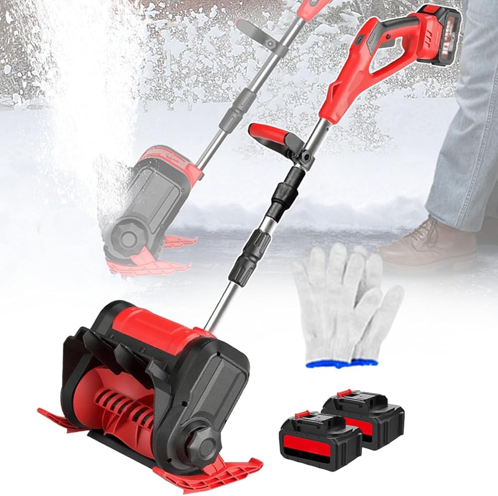 Snow Blower Cordless,Home Snow Shovel Has Battery Capacity Display Function w/3.0 Ah Battery,30 cm Clearing Width Electric Snow Blower,3000 RPM (Red 2batteries)