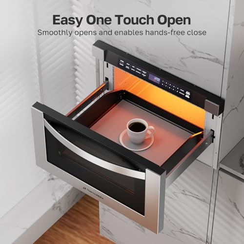 24 Inch Built-in Microwave Drawer, ThermoMate 1.2 Cu. Ft. Microwave Drawer with Automatic Presets, 1000 Watts with 11 Power Levels, Touch Controls, Sensor Cooking, Defrosting Rack, Stainless Steel