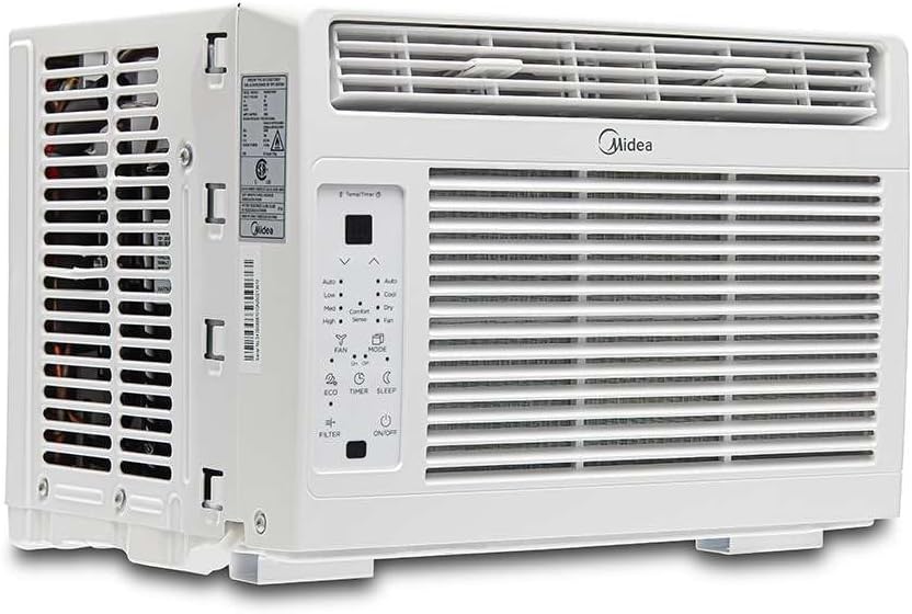 Midea 5000 BTU Window Air Conditioner ComfortSense Remote 150 sq ft, 450W, 56 dB noise level, 3 cooling modes and 3 fan speeds - MAW05R1WWT-T (Renewed)