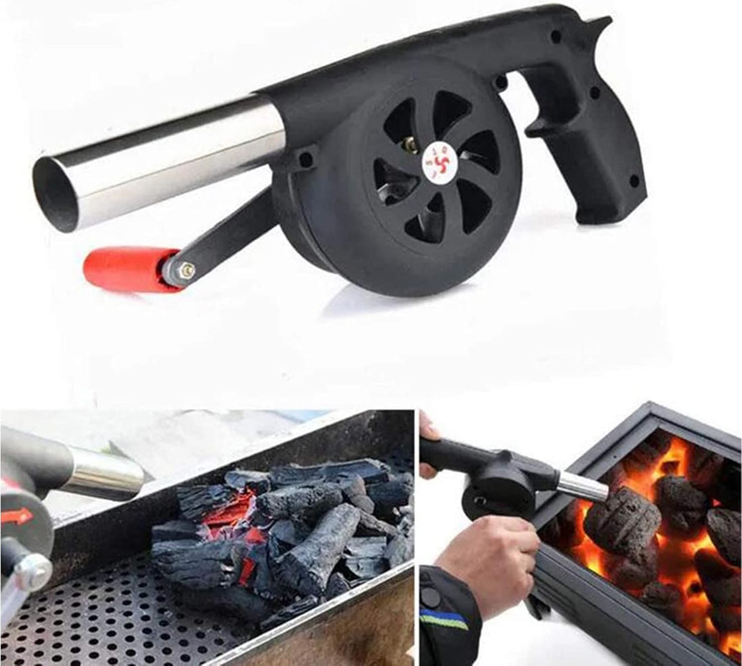 BBQ Fan Air Blower Hand Crank,Blacksmith Coal Forge Fast Fire Starter,Portable Manual Barbecue Fan Lighter Grills,for Outdoor Camping Picnic Grill Cooking Bellows Tools Accessories ( Color : Black )