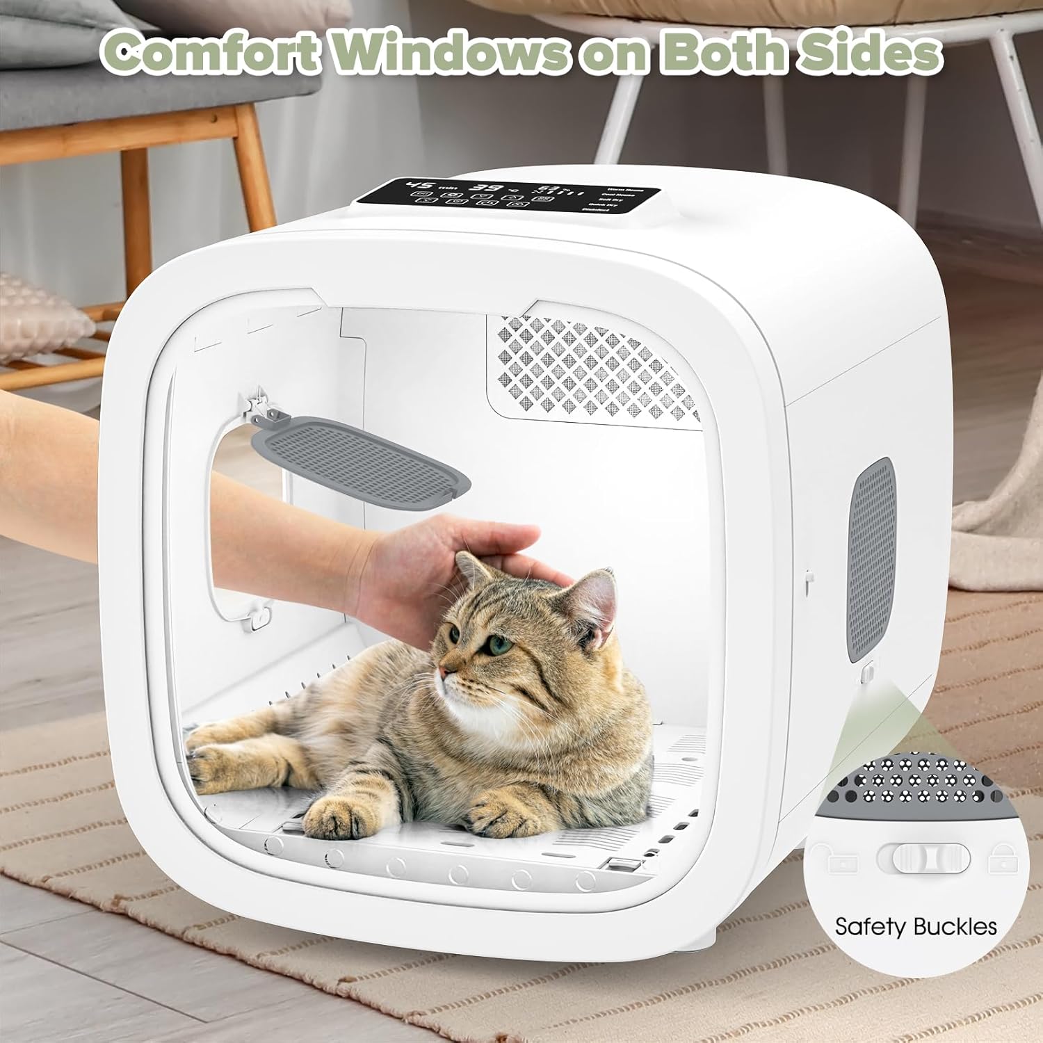 52L Automatic Pet Dryer Box with 5 Modes, Hands-Free Pet Grooming Dryer for Cats & Dogs, Adjustable Temperature & Wind Speed, Low Noise, Safety Features, Timer & Interior Light