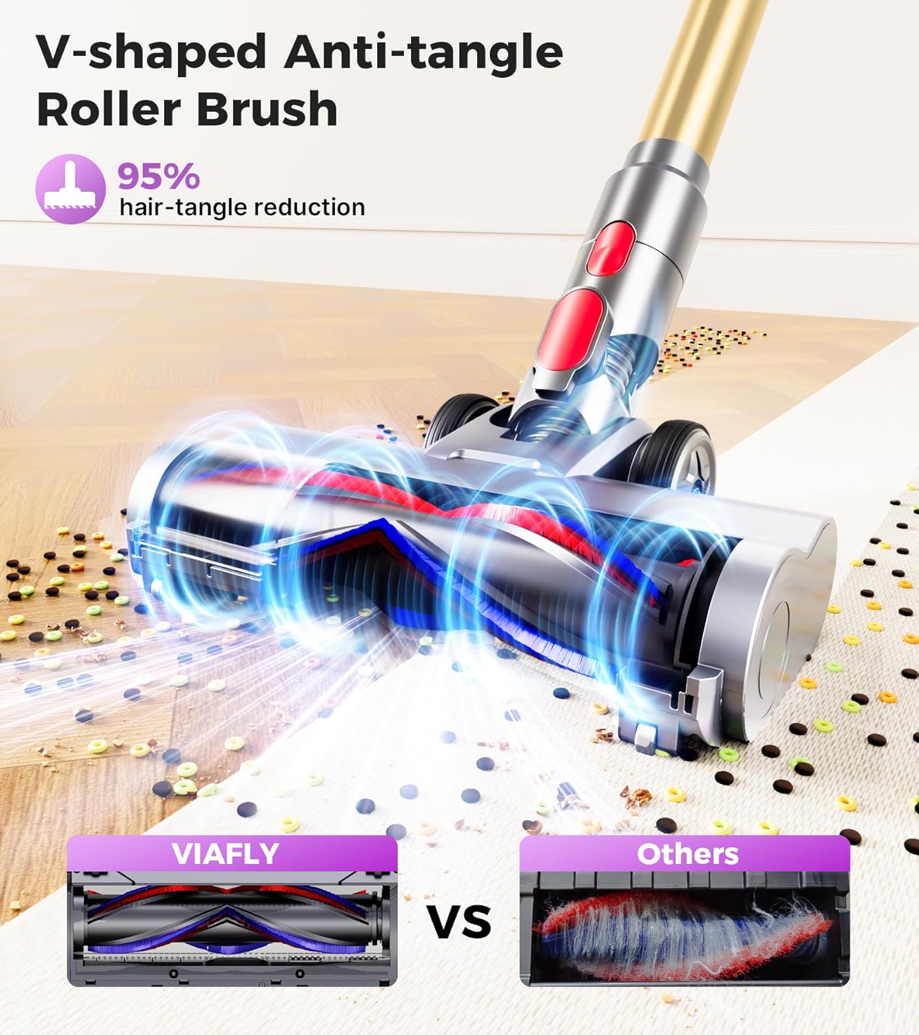 Cordless Vacuum Cleaner, 550W 45Kpa 60Mins Vacuum Cleaners for Home, Anti-tangle Stick Vacuum with Self-Standing, Wall Mount Charging, LDE Display, Wireless Vacuum for Carpet Pet Hair Hardfloor