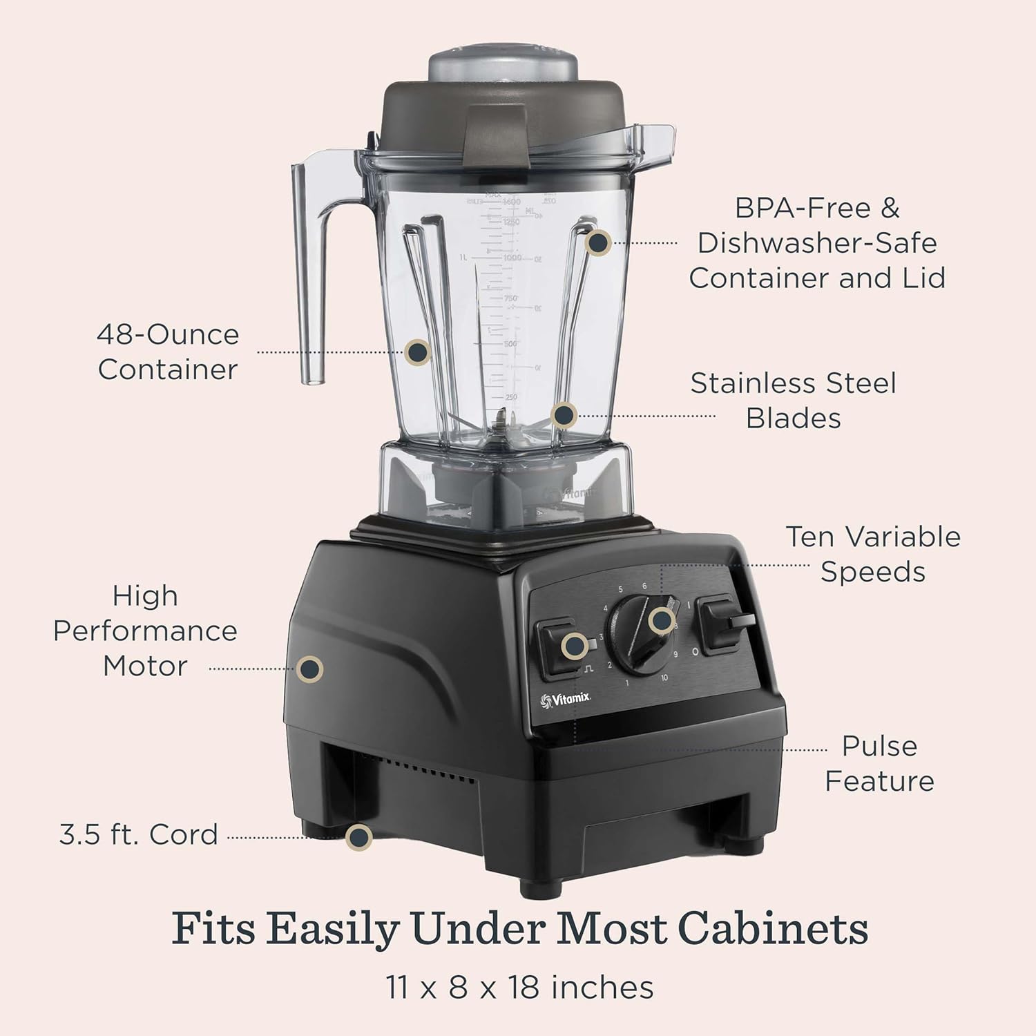 Vitamix Explorian Series E310 Blender + Aer Disc Container Bundle, Professional-Grade, 48-ounce Container, Variable Speed Control, Black