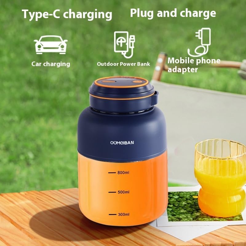 Portable Wireless Electric Juicer Cup, Small Personal Blender in Orange and White