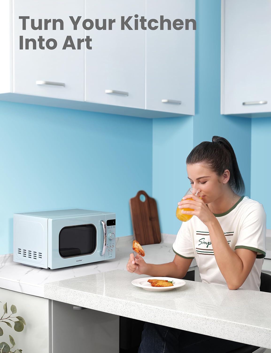 COMFEE' Retro Small Microwave Oven With Compact Size, 9 Preset Menus, Position-Memory Turntable, Mute Function, Countertop Microwave For Small Spaces, 0.7 Cu Ft/700W, Green, AM720C2RA-G