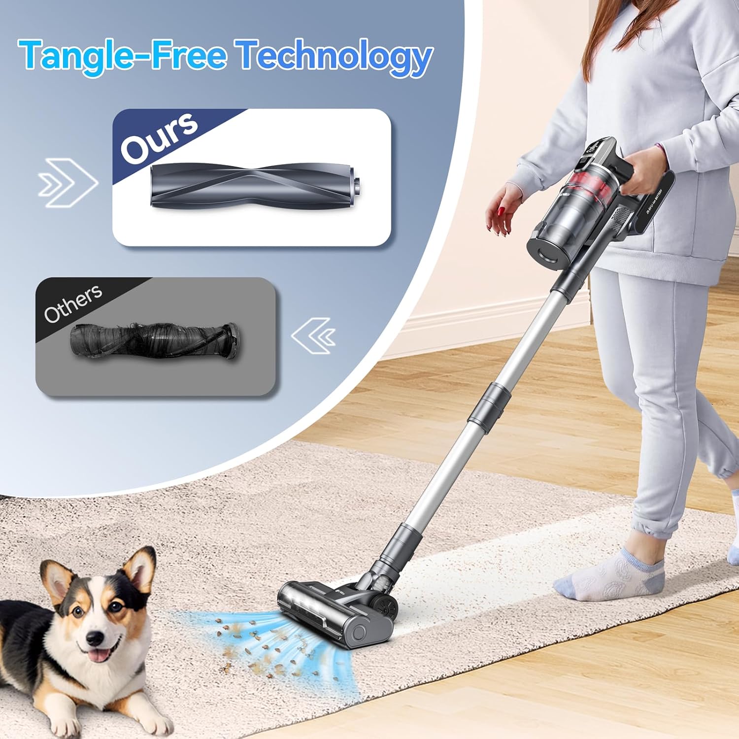 Cordless Vacuum Cleaner, 700W 65Kpa Vacuum Cleaners for Home, Stick Vacuum with 60 Mins Runtime, Anti-Tangle, Auto Mode, LED Display,8-in-1 Rechargeable Vacuum for Carpet Hard Floor Pet Hair