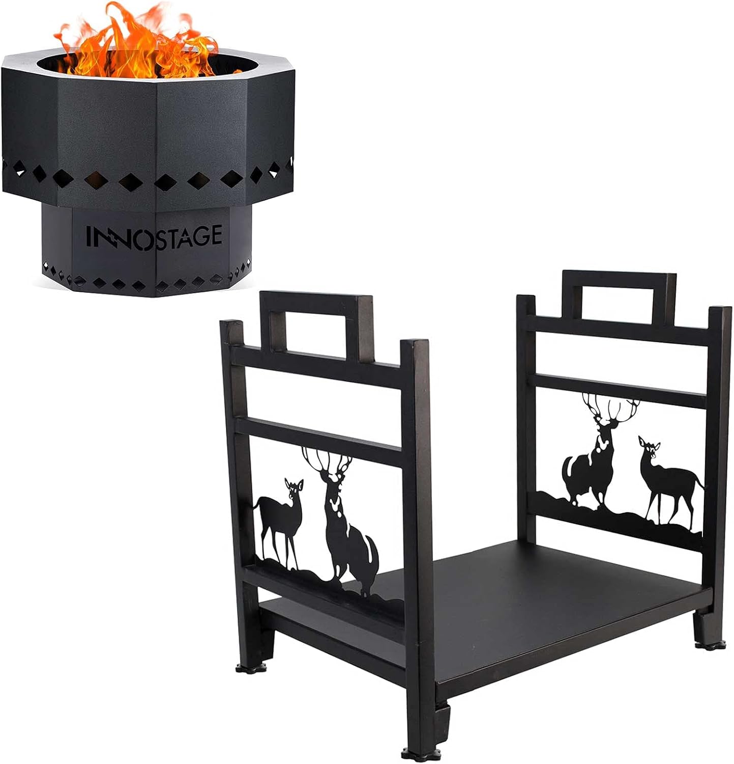 Firewood Log Rack and Patented Smokeless Fire Bowl Pit