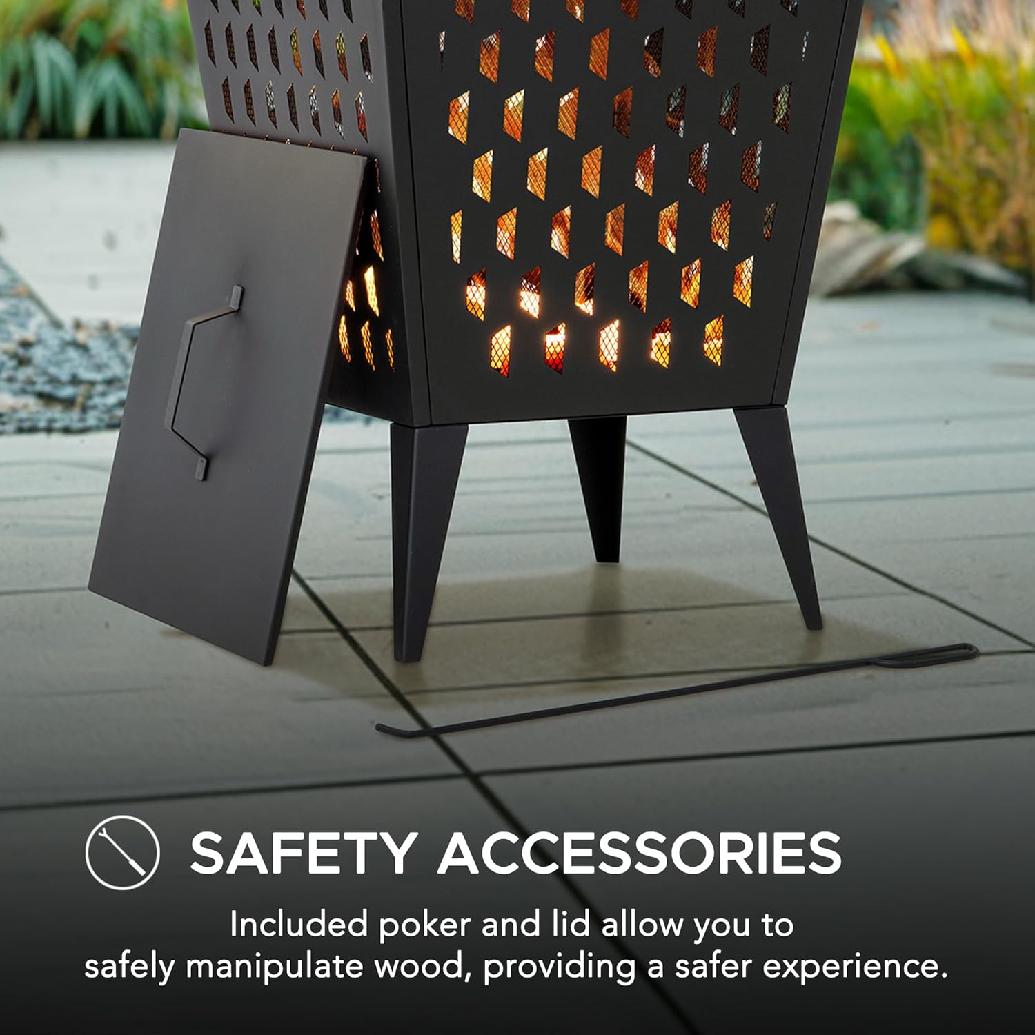 Sunjoy 18 in. Hartefeld Fire Pit, Steel Outdoor Patio Fire Pit Wood Burning Backyard Firepit with PVC Cover and Fire Poker