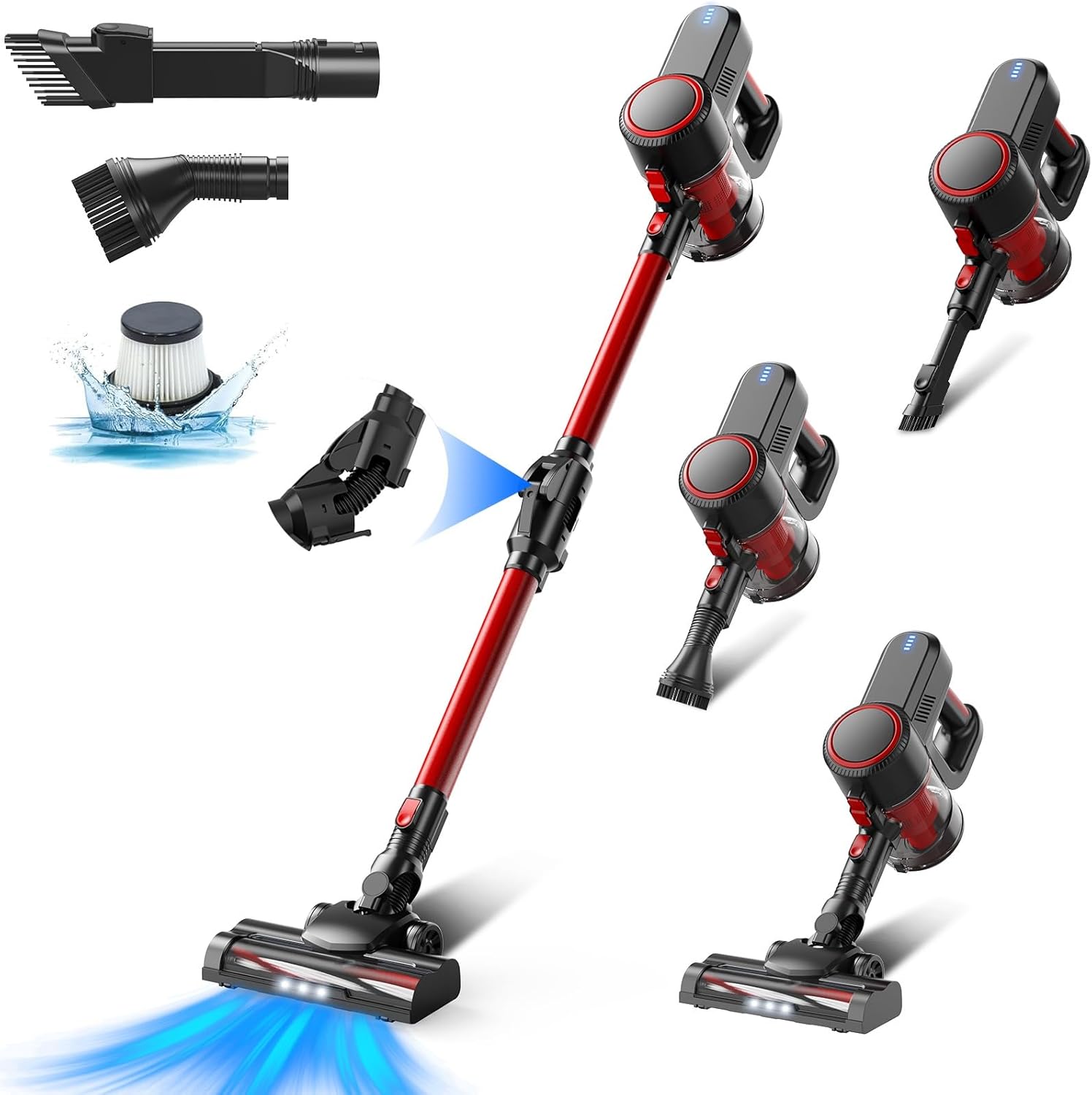 Cordless Vacuum Cleaner with Bendable Wand, 100W 12Kpa Powerful Lightweight Stick Vacuum, 12000mAh Rechargeable Handheld Vacuum Cleaners Anti-Tangled for Home, Pet Hair, Hardwood, Carpets