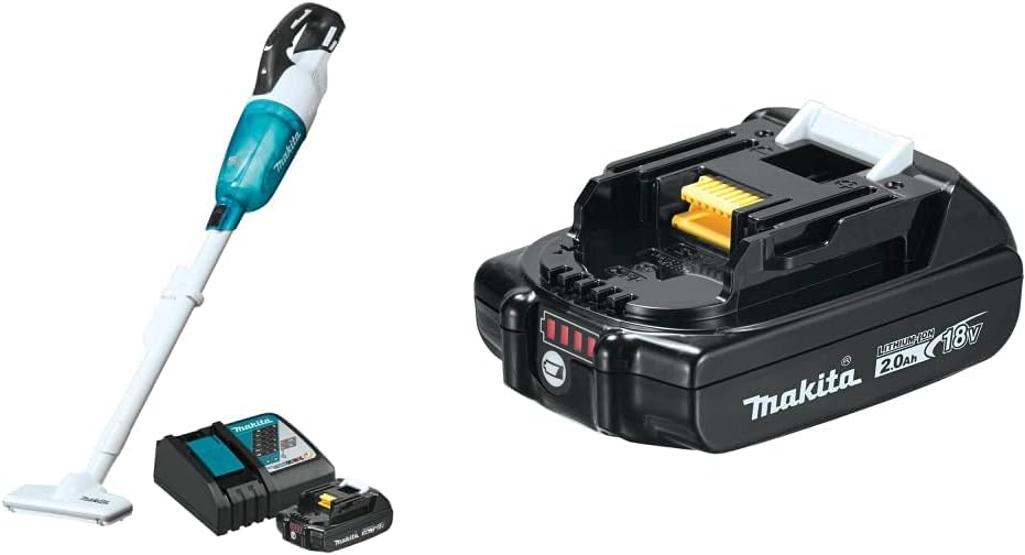 Makita XLC03R1WX4 18V LXT Lithium-ion Compact Brushless Cordless Vacuum Kit, Trigger w/Lock (2.0Ah) with Additional BL1820B 18V LXT Lithium-Ion Compact 2.0Ah Battery