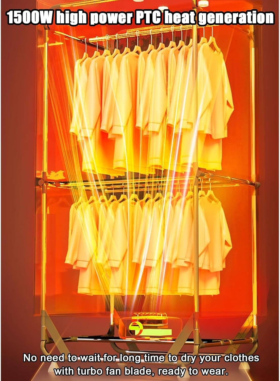 Clothes dryer, 1500W high power electric dryer, concealed button timer, single and double free switching, collapsible dryer, suitable for home, laundry room, flat, dormitory, caravan(Sky blue)