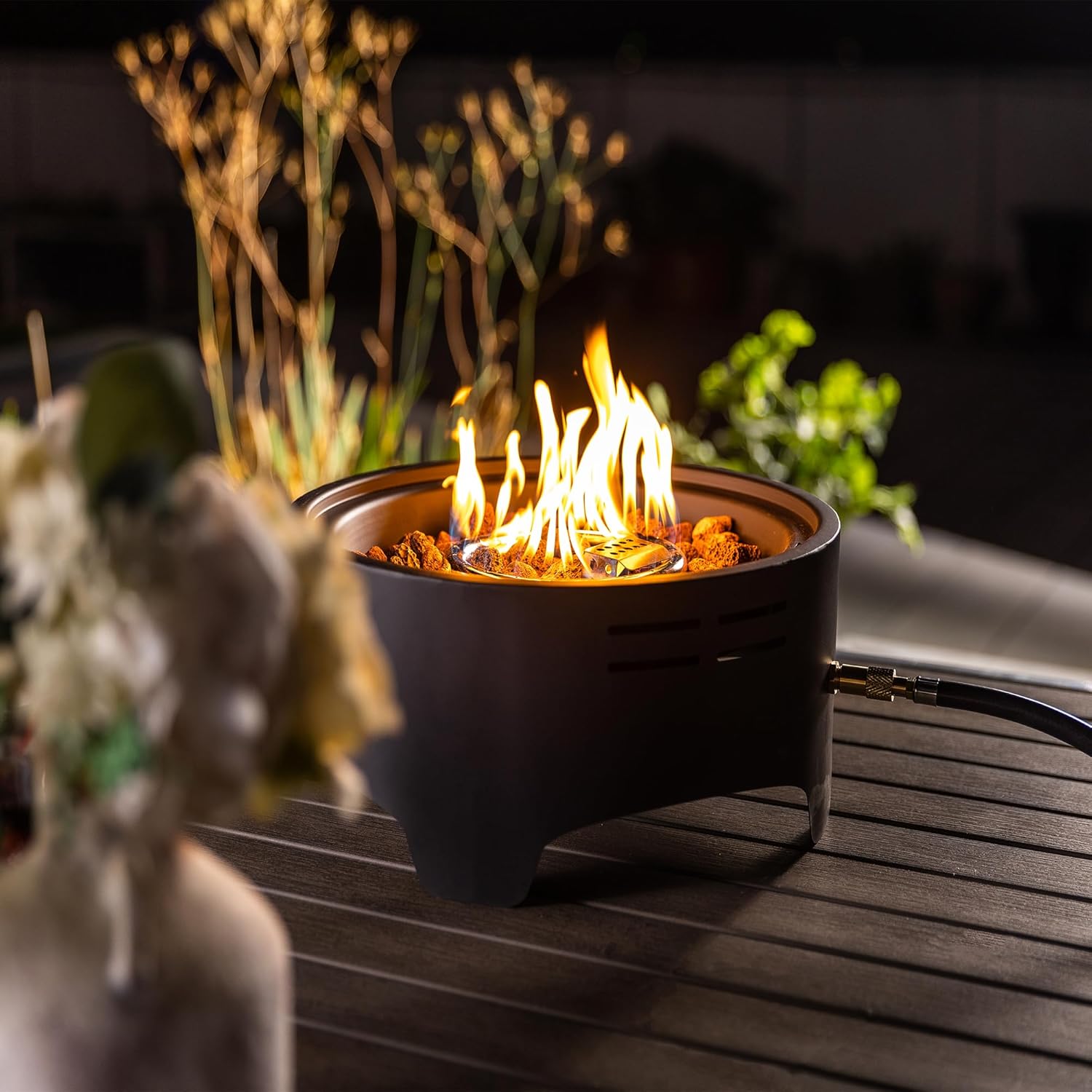 15 Inches Black Portable Outdoor Propane Fire Pit – Tabletop Design with Quick Connect Regulator for Patio, Camping & Indoor Use (1 Door) (1 Doors)