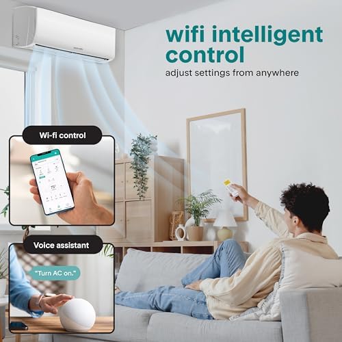 SereneLife 9,000 BTU Mini Split AC/Heating System 115V – Mini Split Air Conditioner with Heat Pump, WiFi, Fast Cooling & Heating for Home/Bedroom/Office – Up to 450 Sq Ft