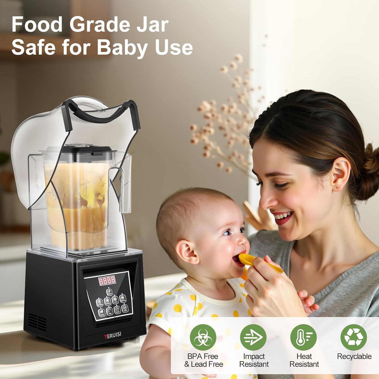 Commercial Blender, 2200W 2.95 HP Professional Blender with Quiet PC Sound Enclosure, 70 Oz / 2L Large Heavy Duty Blenders with 9 Speeds, Timer, Self-Cleaning, 5 Presets For Shake and Smoothie