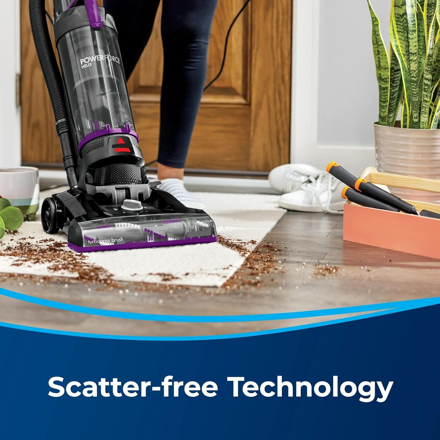 BIISSELLLightweight Upright Vacuum with Helix System, 13‑Inch Path, Extension Wand & On‑Board Tools for Deep Carpet & Hard Floors (Purple)