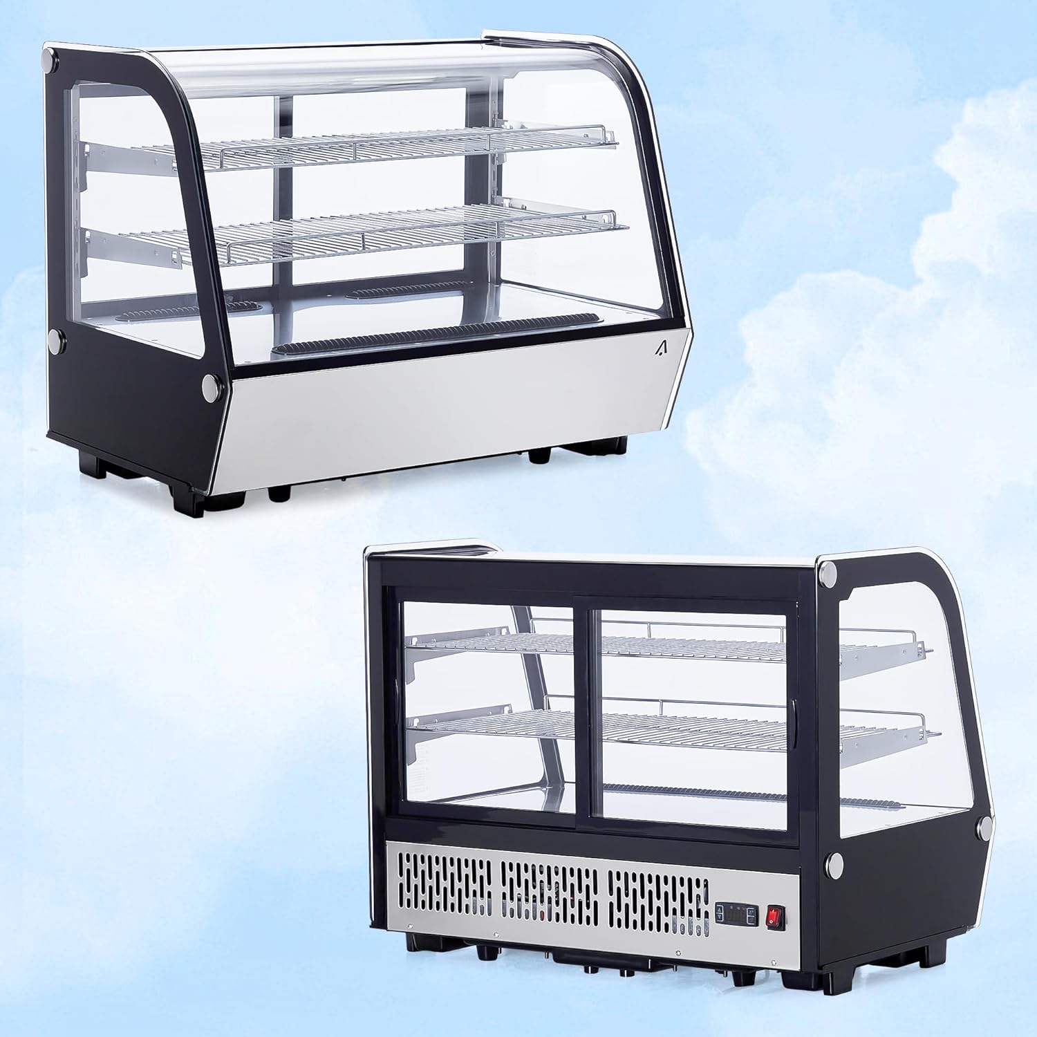 Display Refrigerator, 4.2 cu. ft. 160 Liter Commercial Cake Display Refrigerator with LED Lights, Air Cooling and Auto Defrost, Countertop Refrigerator for Bakeries, Cafes and Restaurants, Black