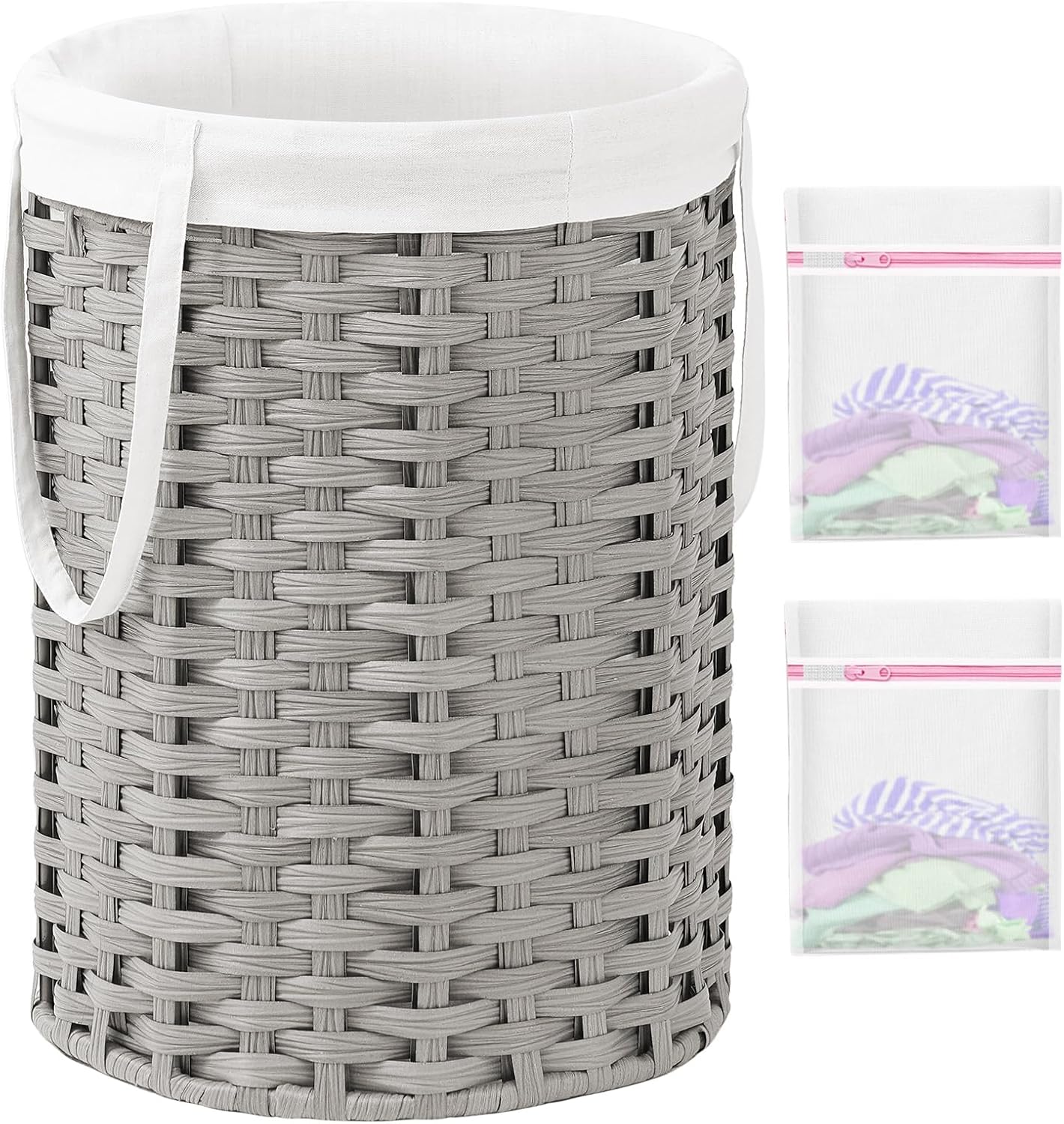 Laundry Hamper Laundry Basket Round 19.0 Gal (72 L) Handwoven Rattan Laundry Basket, Large Wicker Laundry Hamper with Removable Laundry Bag Handles 2 Mesh Bags for Bathroom Living Room Gray