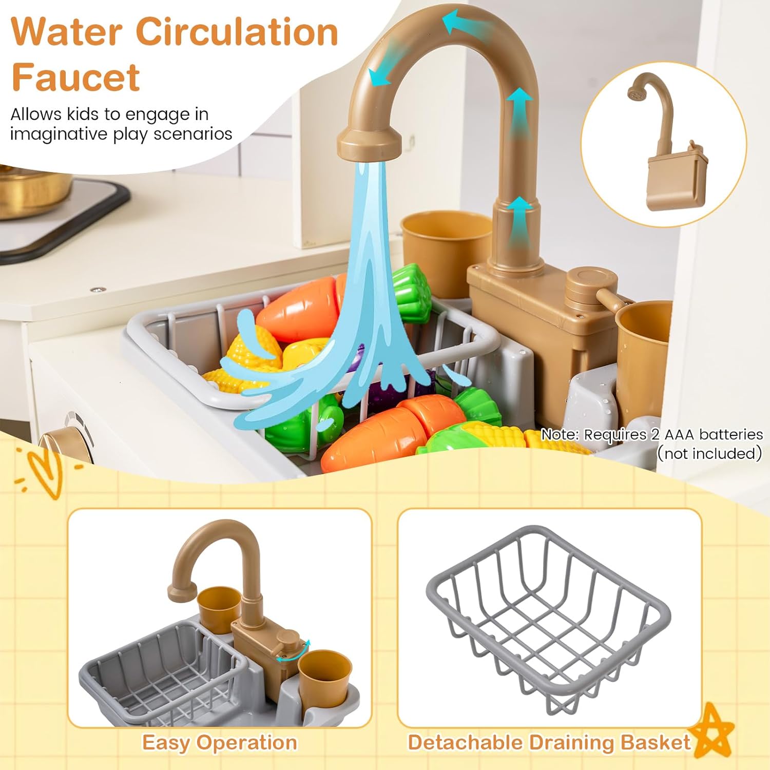 Costzon Kids Corner Play Kitchen, Pretend Play Kitchen Set w/Ice Dispenser, Stoves, Oven, Microwave, Dishwasher, Water Faucet & Accessories, Wooden Toy Kitchen Playset for Boys & Girls 3+