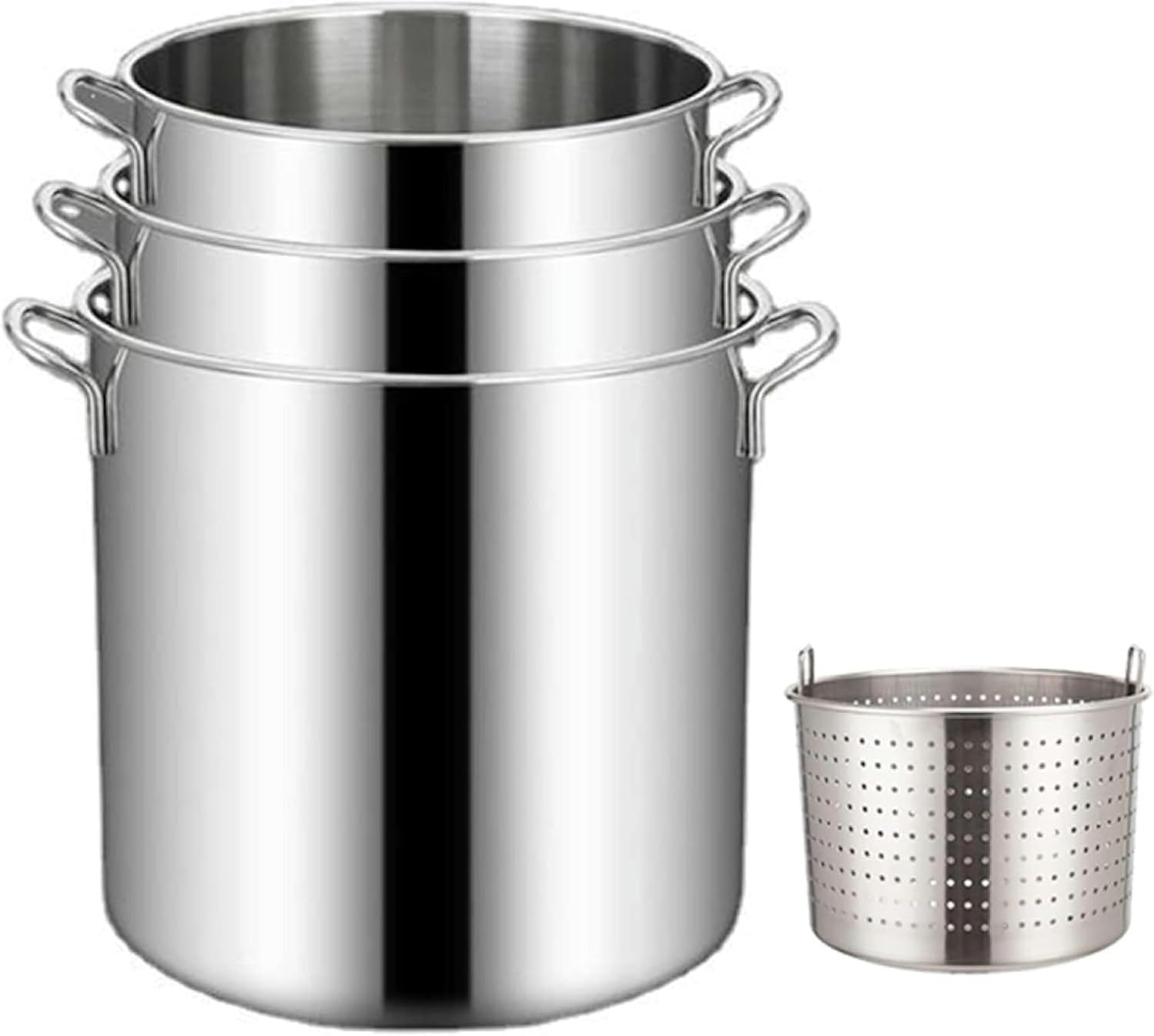 Stainless Steel Boil Kit with Perforated Basket, Seafood Boiling & Steaming Pot, Large Stock Pot Turkey Fryer, Crawfish, Clam Steamer, 27QT/45QT (Siliver 50L/45Qt)